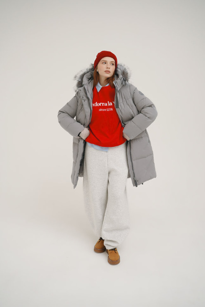 Пальто пуховое Марго SkyStretch Goose мех Енот (Женский; 48; Стальной Серый)